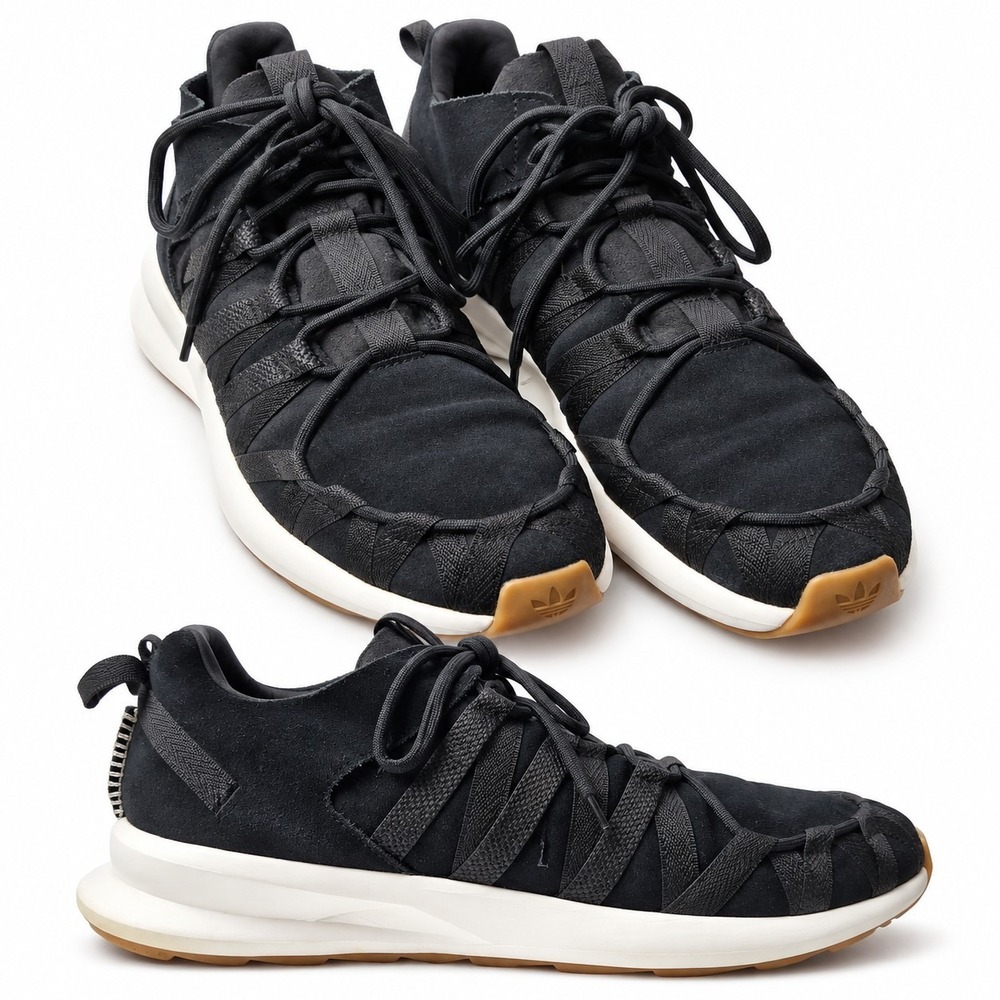 ADIDAS SL Loop Moccasin Running Sneaker Men Sz 10 Black Suede Criss-Cross Lacing